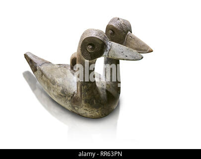 Hittite terra cotta ritual vessel in the shape of a duck with two heads - 16th century BC - Hattusa ( Bogazkoy ) - Museum of Anatolian Civilisations,  Stock Photo