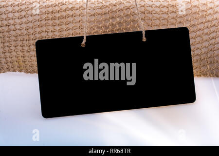 Rectangular shaped black notice board on white ground Stock Photo