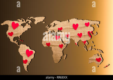 Roughly outlined world map with a gray background Stock Photo