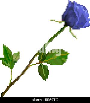 Pixel art rose flower isolated on white background Stock Vector