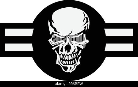 Military aircraft emblem with skull roundel vector illustration Stock Vector