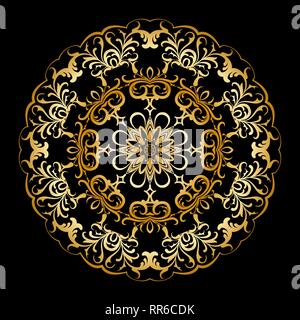 Golden circular pattern. Oriental pattern with mandala. Well suited for greeting cards, invitations. You can print on fabric and paper. Stock Vector