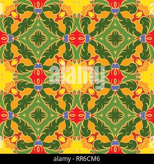 Bright seamless pattern in ethnic style. Ornament of symmetrical elements for the decor. Vector illustration. Stock Vector