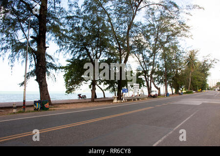 Thai people riding and driving on the road at Ban Phe village city on July 4, 2018 in Rayong, Thailand Stock Photo