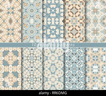 Vector set of ten seamless abstract patterns. Decorative and design elements for textile, book covers, manufacturing, wallpapers, print, gift wrap. Stock Vector