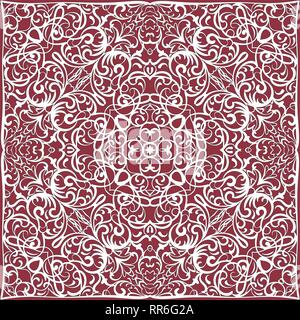 Square white pattern on a red background. Decorative ornament to the handkerchief. Vector illustration. Stock Vector