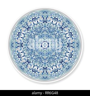 Decorative plate with round ornament in ethnic style. Home decor background, Interior decoration, kitchen plate. Stock Vector