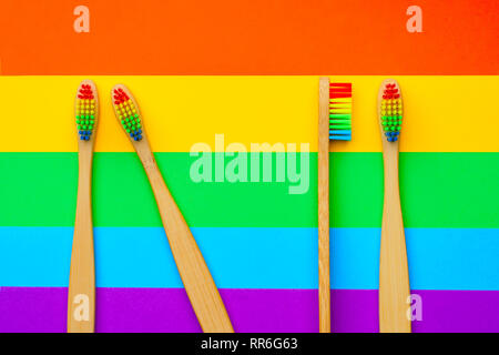 Photo on top of four toothbrushes. Stock Photo