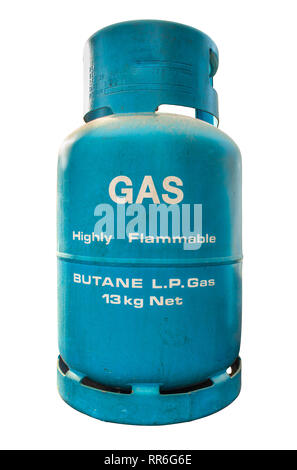Blue Grungy Liquefied Petroleum Gas (LPG) Cylinder On A White Background Stock Photo