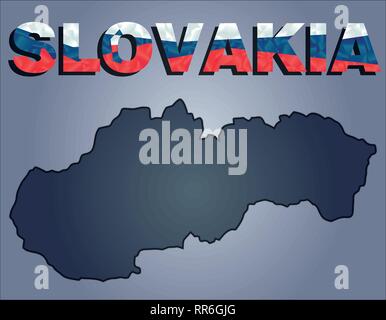 The contours of territory of Slovakia in grey colours and word Slovakia in colors of the oficial flag, red , blue and white Stock Vector