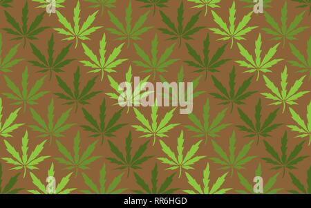 Cannabis leaves seamless pattern on brown background. Vector Stock Vector