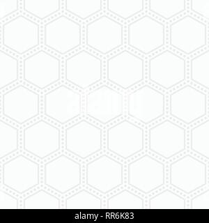Abstract seamless pattern of hexagons. Repeating geometric tiles of dotted hexagons. White and gray geometric texture. For fashion textile, cloth. Stock Vector