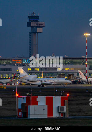 DŸsseldorf International Airport, DUS, Tower, air traffic control, apron control, private charter plane, Falcon 7X on the taxiway, Stock Photo