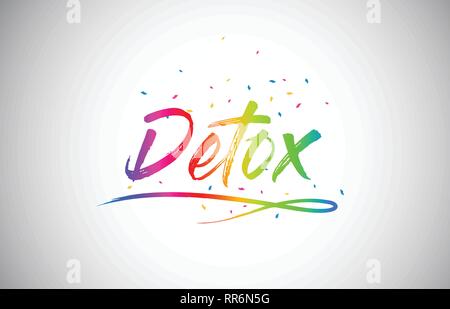 Detox Creative Word Text with Handwritten Rainbow Vibrant Colors and Confetti Vector Illustration. Stock Vector