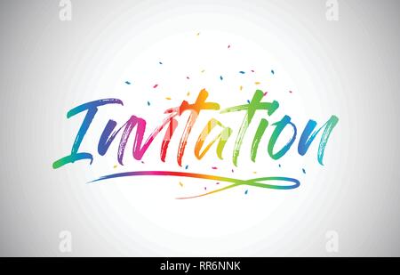 Invitation Word Text with Handwritten Rainbow Vibrant Colors and ...
