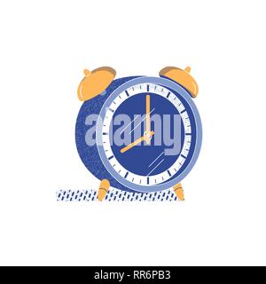 Alarm clock flat hand drawn vector color icon. Stock Vector