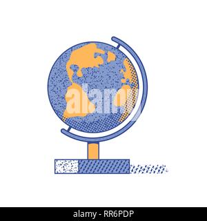 World globe flat hand drawn vector color icon. Stock Vector