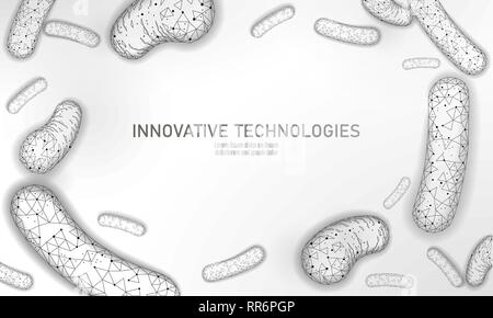 Bacteria 3D low poly render probiotics. Healthy normal digestion flora of human intestine yoghurt production. Modern science technology medicine Stock Vector