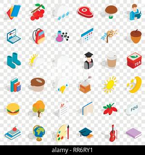 Autumn icons set, isometric style Stock Vector