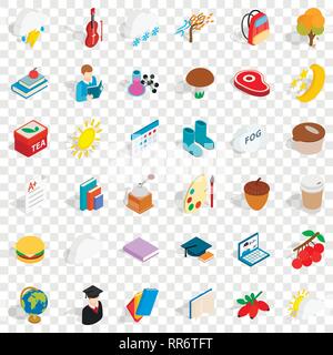 Cold autumn icons set, isometric style Stock Vector