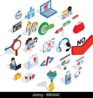 Analytics icons set, isometric style Stock Vector