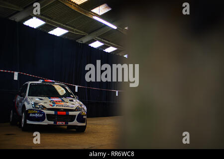 Stoneleigh Park, Coventry, UK. 24th February 2019. Martini Ford Focus WRC rally car in parc fermé during Race Retro at Stoneleigh Park. Photo by Gergo Toth / Alamy Live News Stock Photo