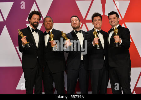 LOS ANGELES, CA. February 24, 2019: Bob Persichetti, Peter Ramsey, Rodney Rothman, Phil Lord & Christopher Miller at the 91st Academy Awards at the Dolby Theatre. Picture: Paul Smith/Featureflash Credit: Paul Smith/Alamy Live News Stock Photo