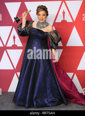 Los Angeles, USA. 24th Feb, 2019. Ruth E. Carter, winner of the Best Costume Design award for 'Black Panther', poses in the press room during the 91st Academy Awards ceremony, or the Oscars, held at the Dolby Theatre in Los Angeles, the United States, on Feb. 24, 2019. Credit: Li Ying/Xinhua/Alamy Live News Stock Photo