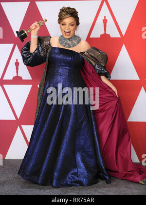 Los Angeles, USA. 24th Feb, 2019. Ruth E. Carter, winner of the Best Costume Design award for 'Black Panther', poses in the press room during the 91st Academy Awards ceremony, or the Oscars, held at the Dolby Theatre in Los Angeles, the United States, on Feb. 24, 2019. Credit: Li Ying/Xinhua/Alamy Live News Stock Photo