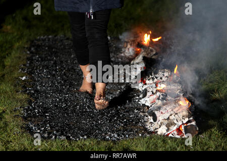 General views of Charity Fire Walking at Aldingbourne Trust in West Sussex, UK. Stock Photo