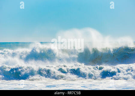 Turbulent sea at Mount Maunganui Main Beach,  Tauranga New Zealand Stock Photo