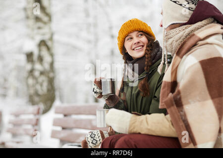 Loving Couple in Winter Park Stock Photo