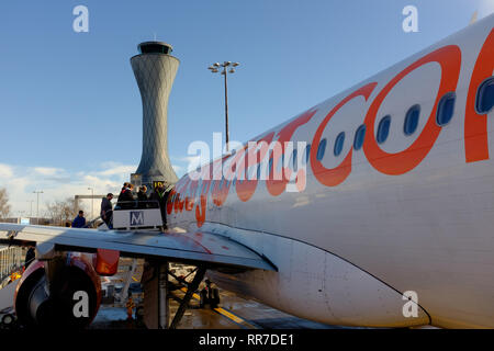 Passengers boarding an easyjet plane at Edinburgh airport Scotland UK Stock Photo