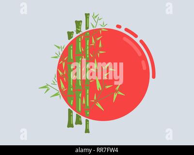 Bamboo and sun. Bamboo forest set. Flat vector illustration. Stock Vector