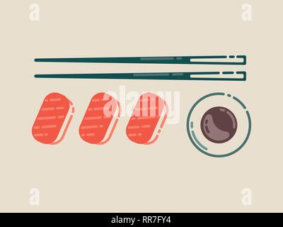 Sushi. Concept design of the invitation sushi restaurant. Flat vector illustration. Stock Vector