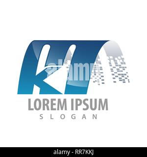 Digital curved initial letter MK logo concept design. Symbol graphic template element Stock Vector