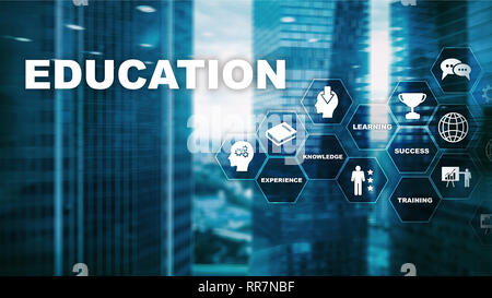 Education, Learning, Study Concept. apacity development. Training personal development. Mixed media business. Blue background Stock Photo