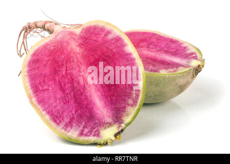 one sliced watermelon radish isolated on white background Stock Photo