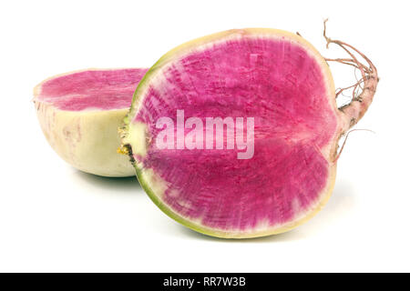 one sliced watermelon radish isolated on white background Stock Photo