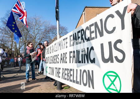 Climate change protesters with a large banner. Stock Photo