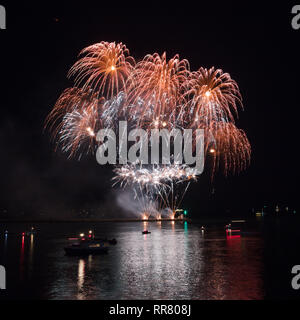 Fireworks going off at the annual National Firework Championships held on Mount Batten in Plymouth, Devon. Stock Photo