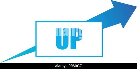 blue arrow in flat style with the frame and word up. Progress business concept. arrow icon for your web site design, logo, app, UI. Stock Vector