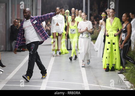 File photo dated February 27, 2020 of designer Virgil Abloh makes an  appearance on the runway during the Off White show as part of the Paris  Fashion Week Womenswear Fall/Winter 2020/2021 in