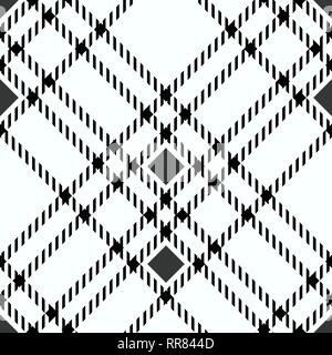 Minimal monochrome black white seamless tartan check plaid pixel pattern for fabric designs. Gingham vichy pattern background. eps10 Stock Vector