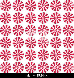 Peppermint cream candies background. Spiral red and white repeated form. Sweet shop design. Vector illustration. Stock Vector