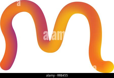 Abstract liquid shape. Alphabet lettering M in gradient yellow and red. Vibrant typography vector illustration. Futuristic style. Stock Vector