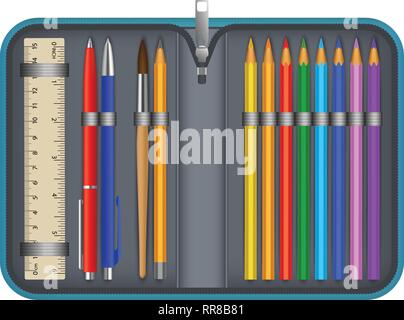 colorful pencil case. vector equipment for pencils. case for crayons vector  illustration on white background Stock Vector Image & Art - Alamy