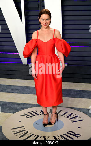 Emilia Clarke attends the Vanity Fair Oscar Party at Wallis Annenberg