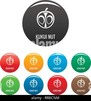 Kukui nut icons set 9 color vector isolated on white for any design Stock Vector