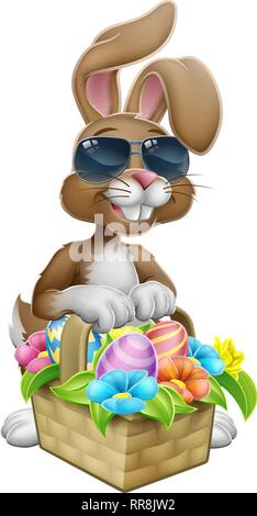 Easter Bunny in Shades Rabbit Eggs Hunt Cartoon Stock Vector